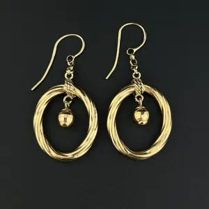 Vintage Large Twisted Cut Gold Target Hoop Earrings