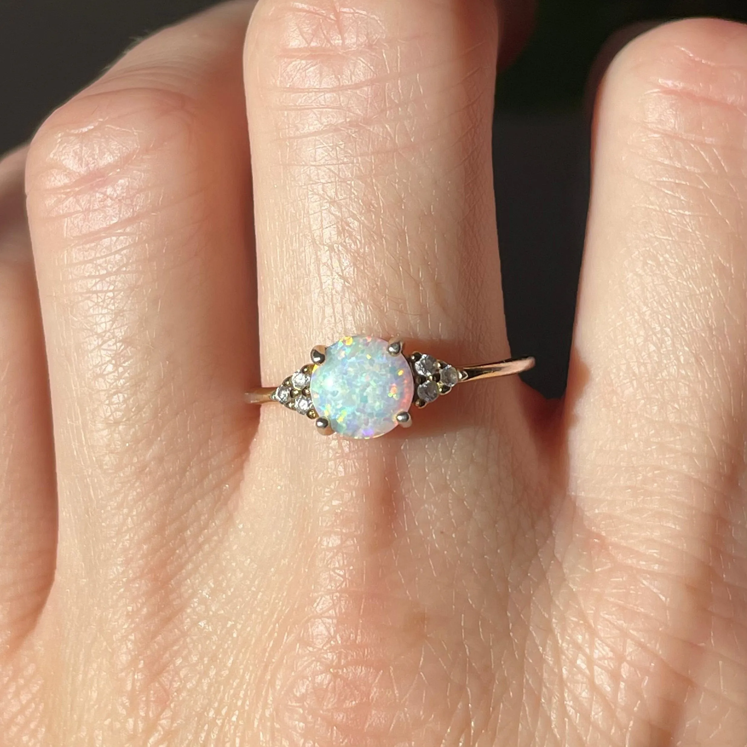 Vintage Silver Opal Quartz Ring, Sz 8.75