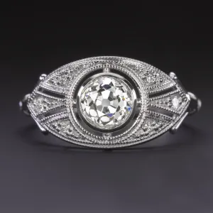 VINTAGE STYLE DIAMOND RING OLD EUROPEAN CUT 14k WHITE GOLD COCKTAIL EDWARDIAN