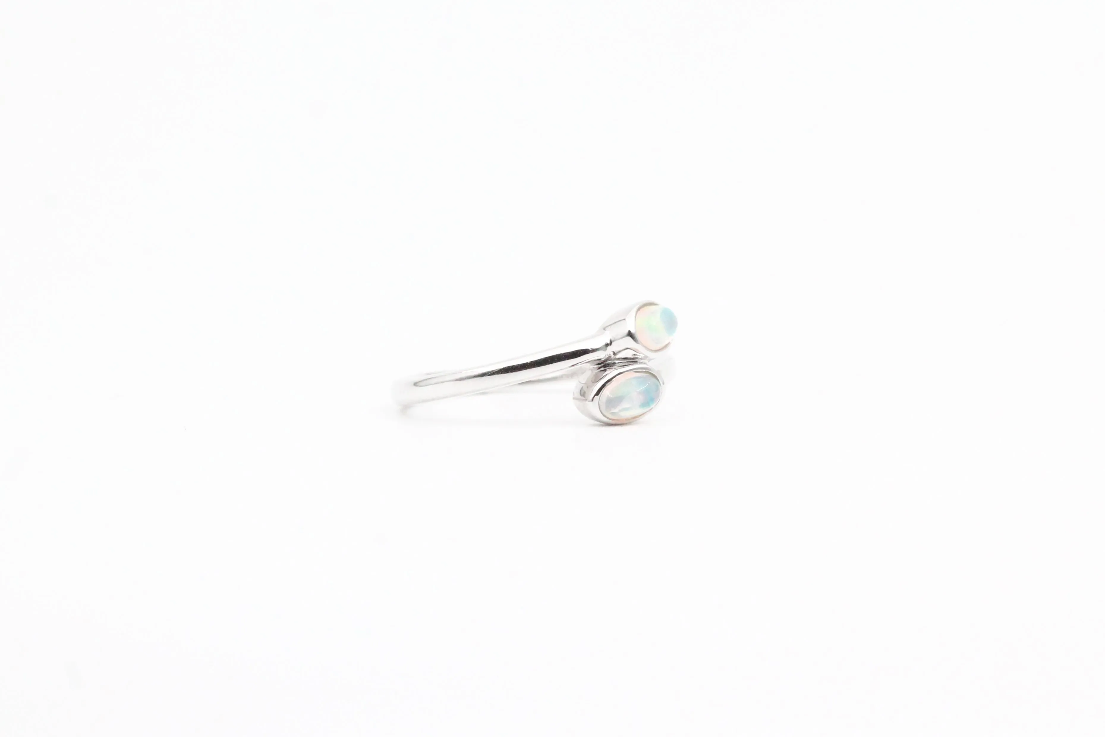 White Gold Two Stone Opal Bypass Ring