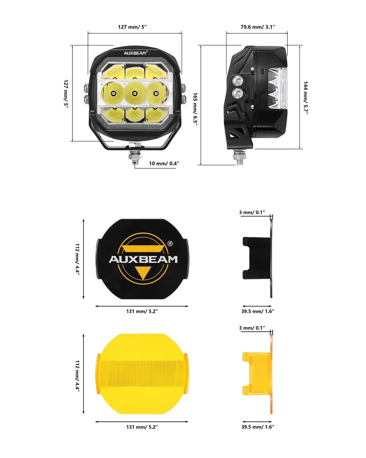 XP-ULTRA Series 5 Inch 174W LED Side Shooter Pod Lights with White DRL&Amber Turn Signal Light