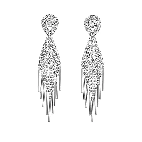 Yellow Chimes Danglers Earrings for Women White Crystal Silver Plated Danglers Earrings for Women and Girls