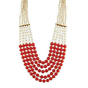 Yellow Chimes Ethnic Fashion Gold Plated Handmade Beads Long Multilayer Pearl Stylish Jewellery Necklace for Women & Girls (Red,White)